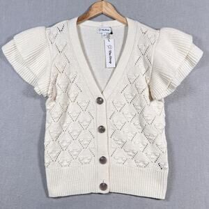 Ruffle Sleeve Cream Short Sleeve Cardigan Womens M Fairy Feminine Preppy New